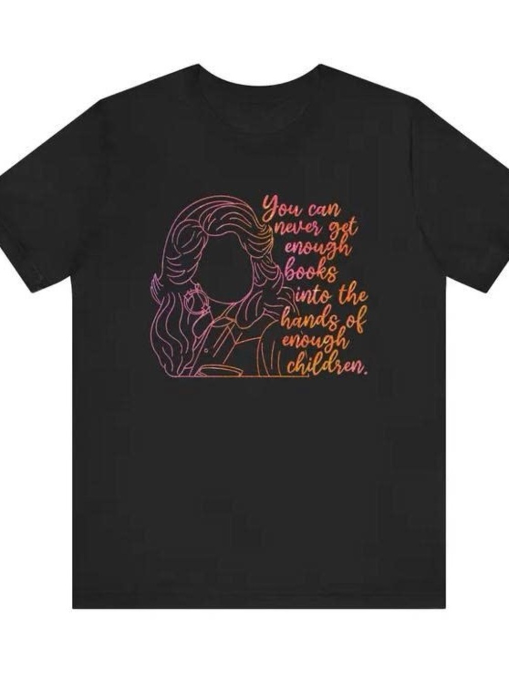 Dolly Black Tee with Multicolor Gradient Line Art & Quote